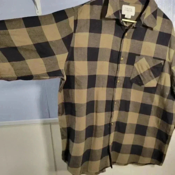 Field & Stream Black Olive Brown Classic Button Up Long Sleeve Lightweight Plaid - Picture 4 of 9